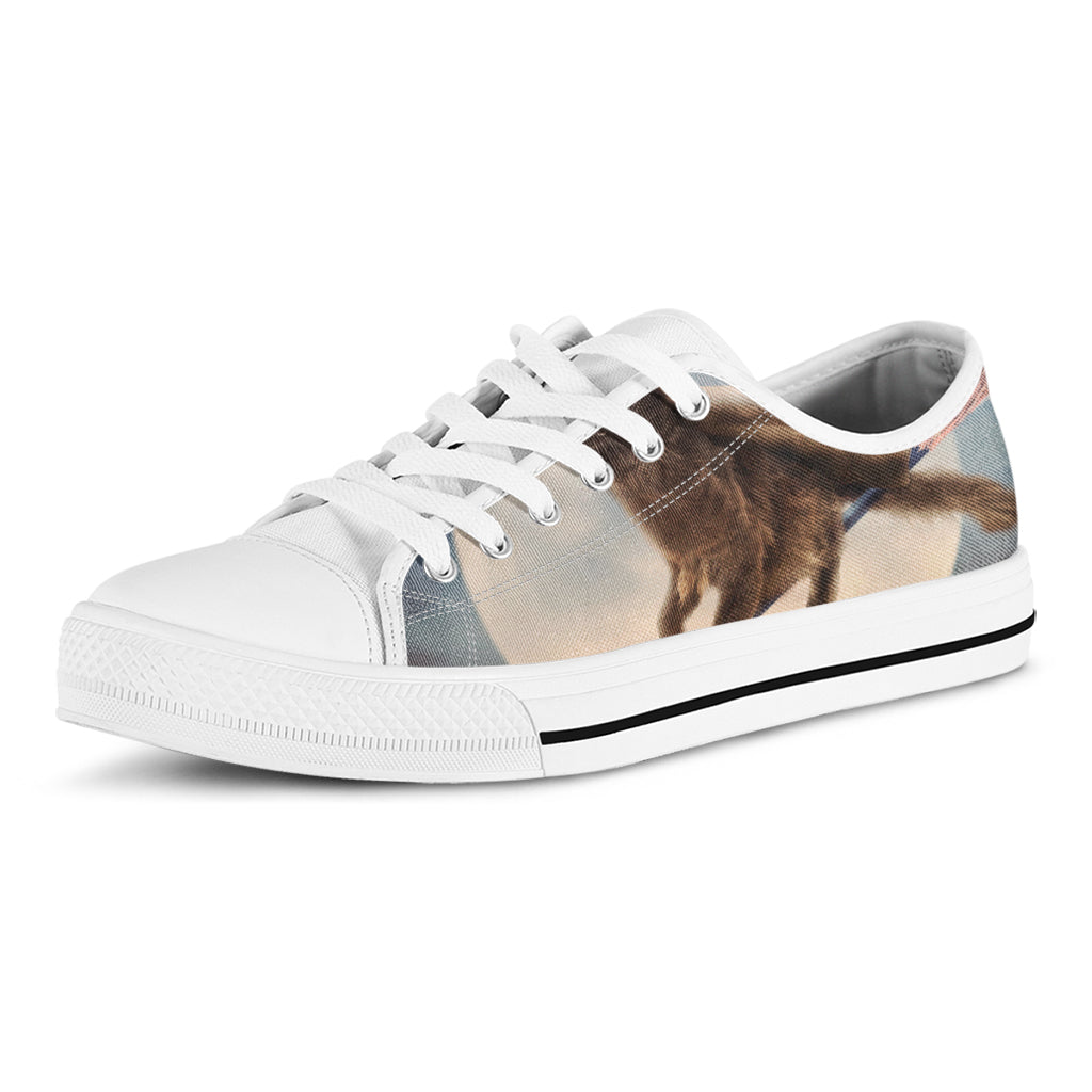 Halloween Flying Witch Cat Print White Low Top Shoes