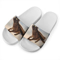 Halloween Flying Witch Cat Print White Slide Sandals