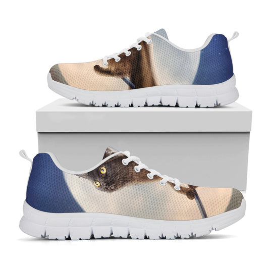 Halloween Flying Witch Cat Print White Sneakers
