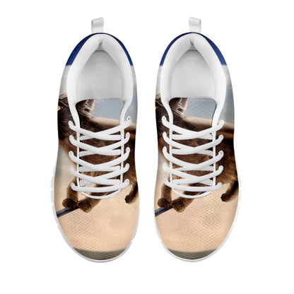 Halloween Flying Witch Cat Print White Sneakers