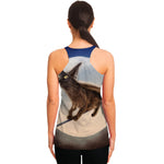 Halloween Flying Witch Cat Print Women's Racerback Tank Top
