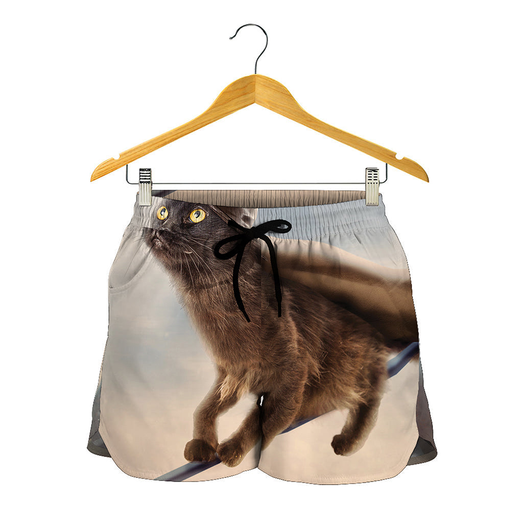 Halloween Flying Witch Cat Print Women's Shorts