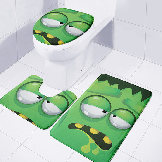 Halloween Frankenstein Face Print 3 Piece Bath Mat Set