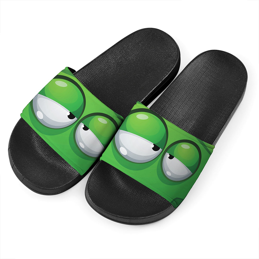 Halloween Frankenstein Face Print Black Slide Sandals