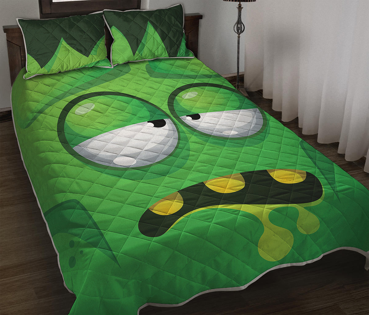 Halloween Frankenstein Face Print Quilt Bed Set