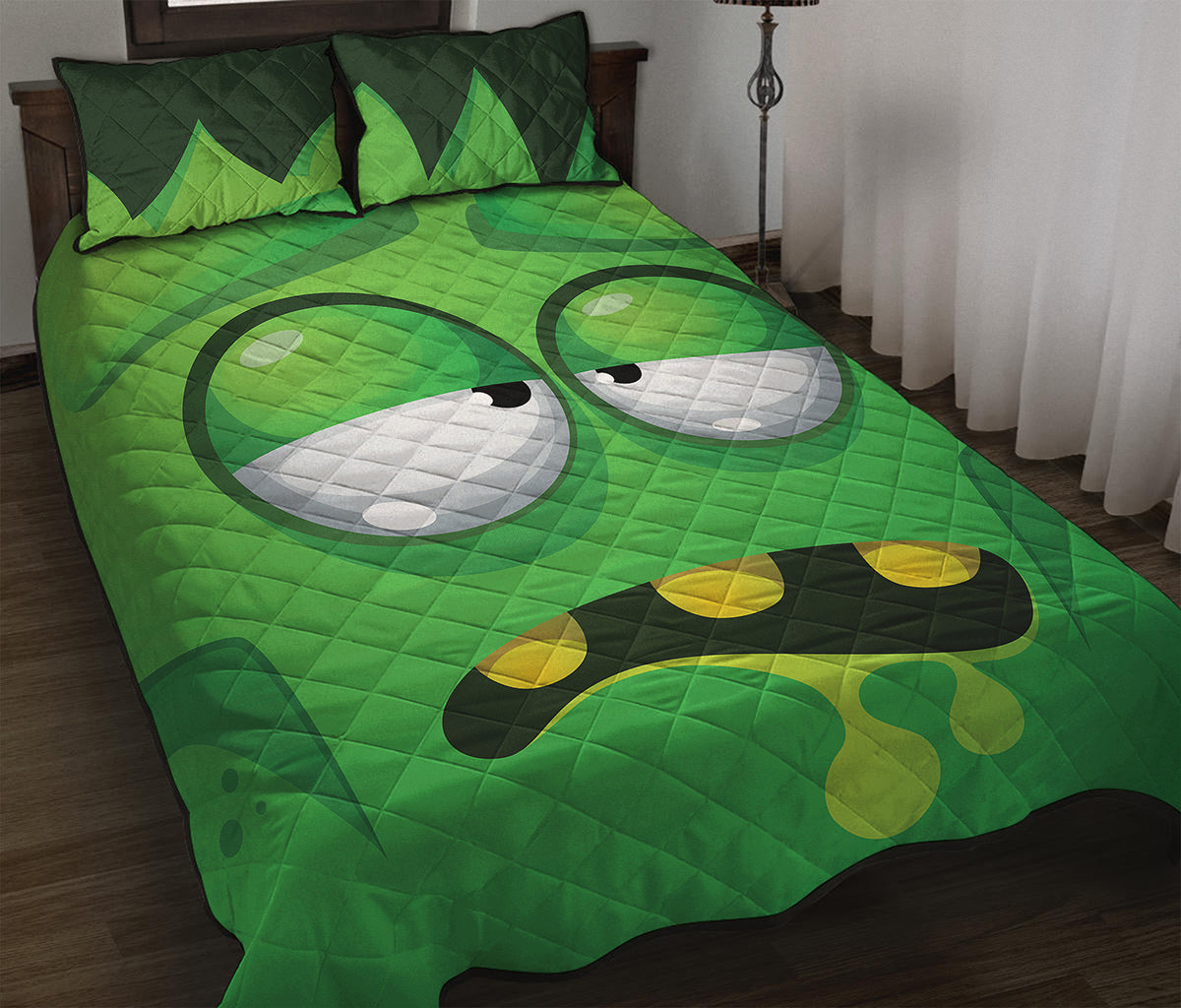 Halloween Frankenstein Face Print Quilt Bed Set