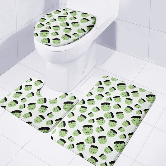 Halloween Frankenstein Pattern Print 3 Piece Bath Mat Set