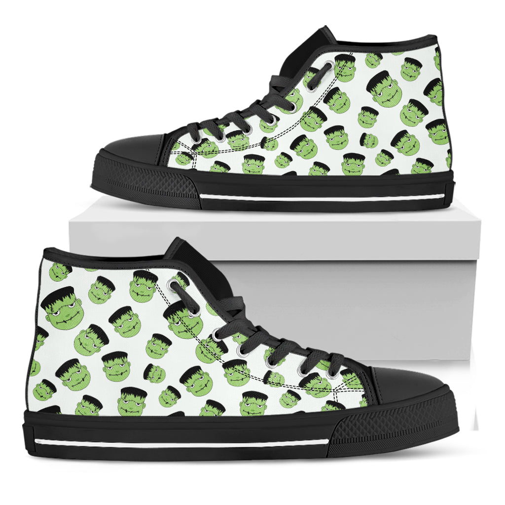 Halloween Frankenstein Pattern Print Black High Top Shoes