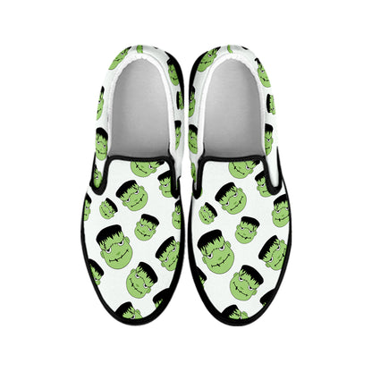 Halloween Frankenstein Pattern Print Black Slip On Shoes