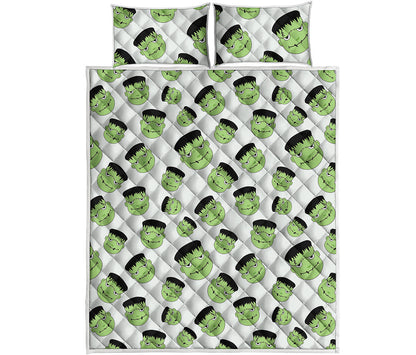 Halloween Frankenstein Pattern Print Quilt Bed Set