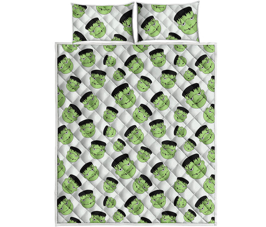 Halloween Frankenstein Pattern Print Quilt Bed Set