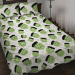 Halloween Frankenstein Pattern Print Quilt Bed Set