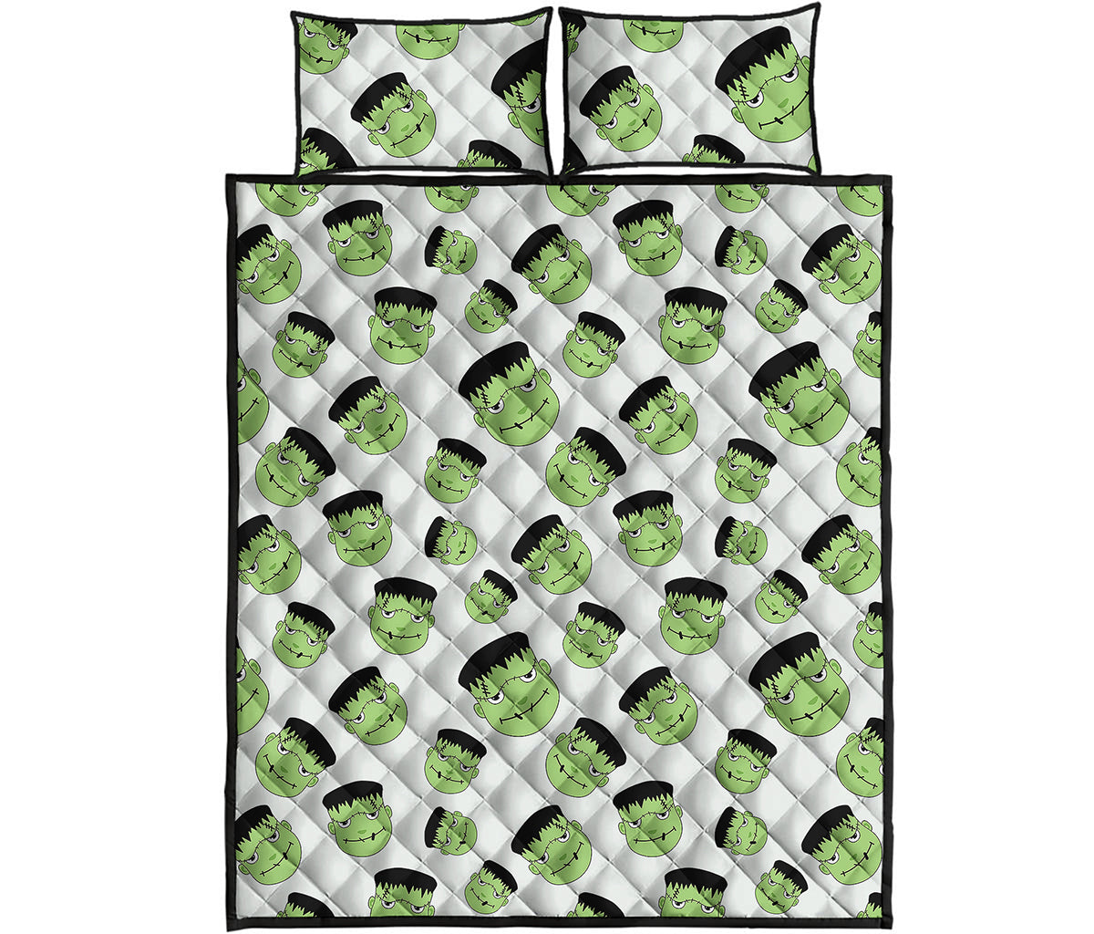 Halloween Frankenstein Pattern Print Quilt Bed Set