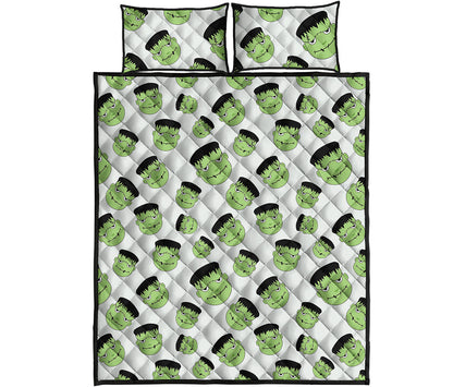 Halloween Frankenstein Pattern Print Quilt Bed Set