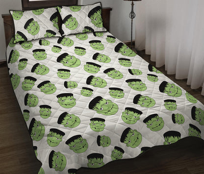 Halloween Frankenstein Pattern Print Quilt Bed Set