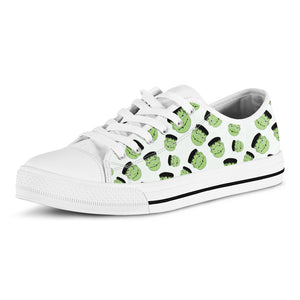 Halloween Frankenstein Pattern Print White Low Top Shoes