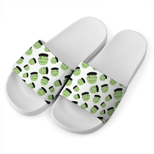 Halloween Frankenstein Pattern Print White Slide Sandals