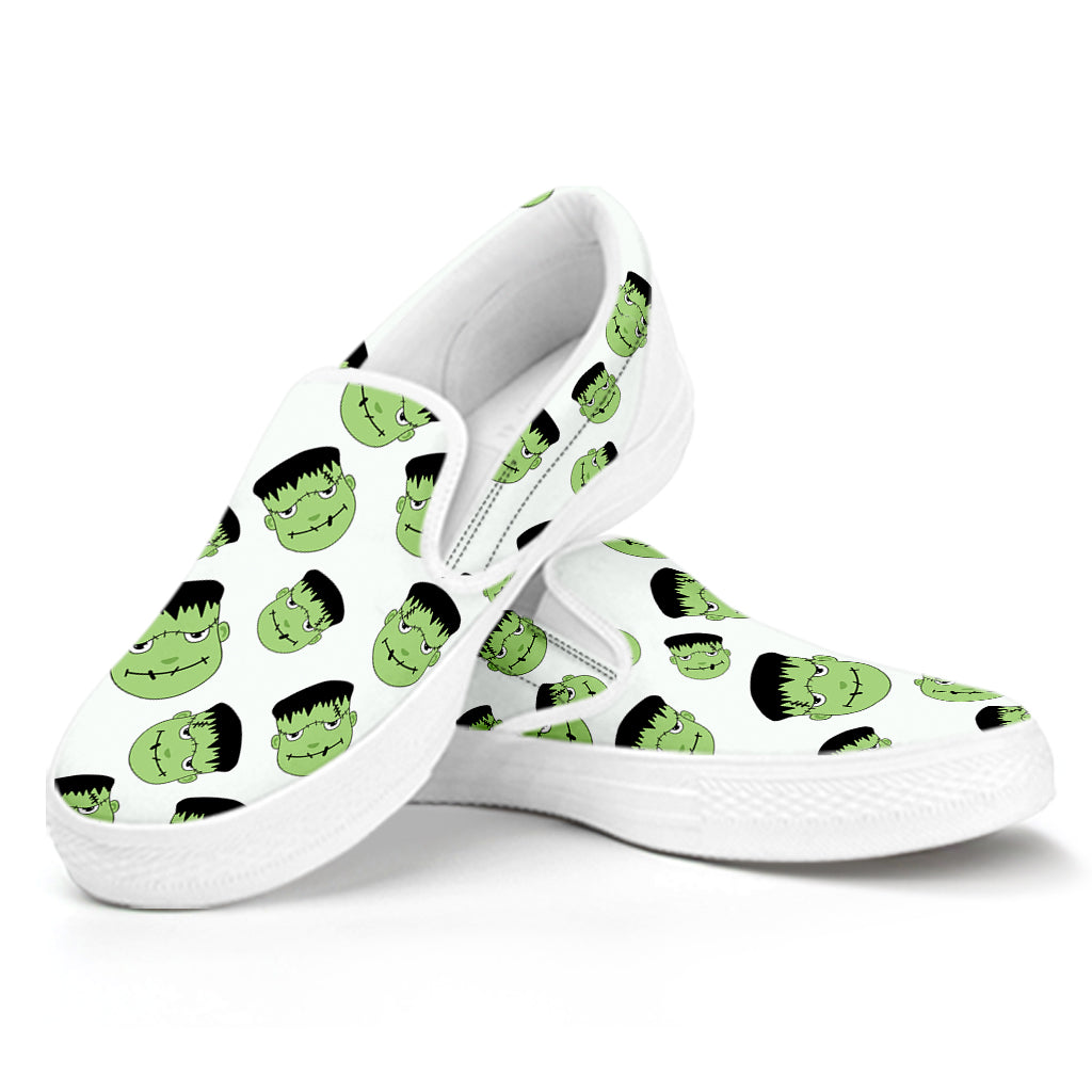 Halloween Frankenstein Pattern Print White Slip On Shoes