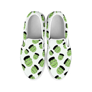 Halloween Frankenstein Pattern Print White Slip On Shoes