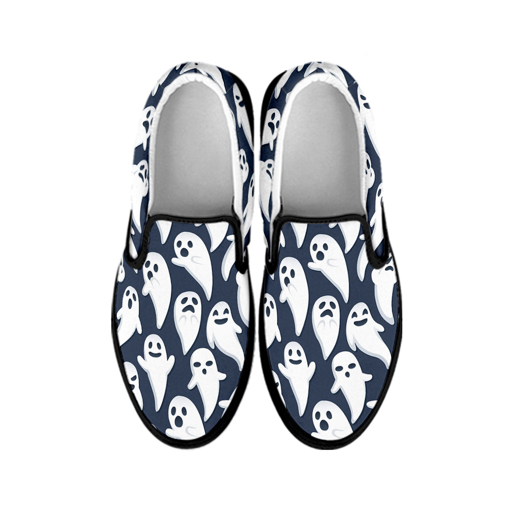 Halloween Ghost Pattern Print Black Slip On Shoes
