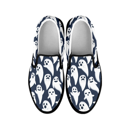 Halloween Ghost Pattern Print Black Slip On Shoes