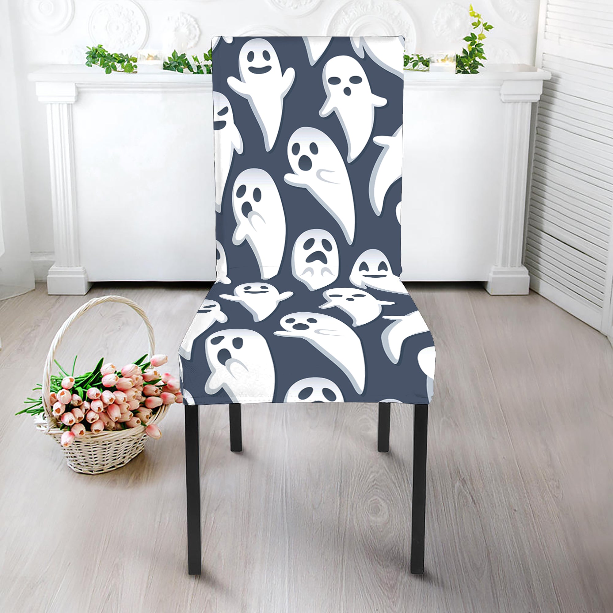 Halloween Ghost Pattern Print Dining Chair Slipcover
