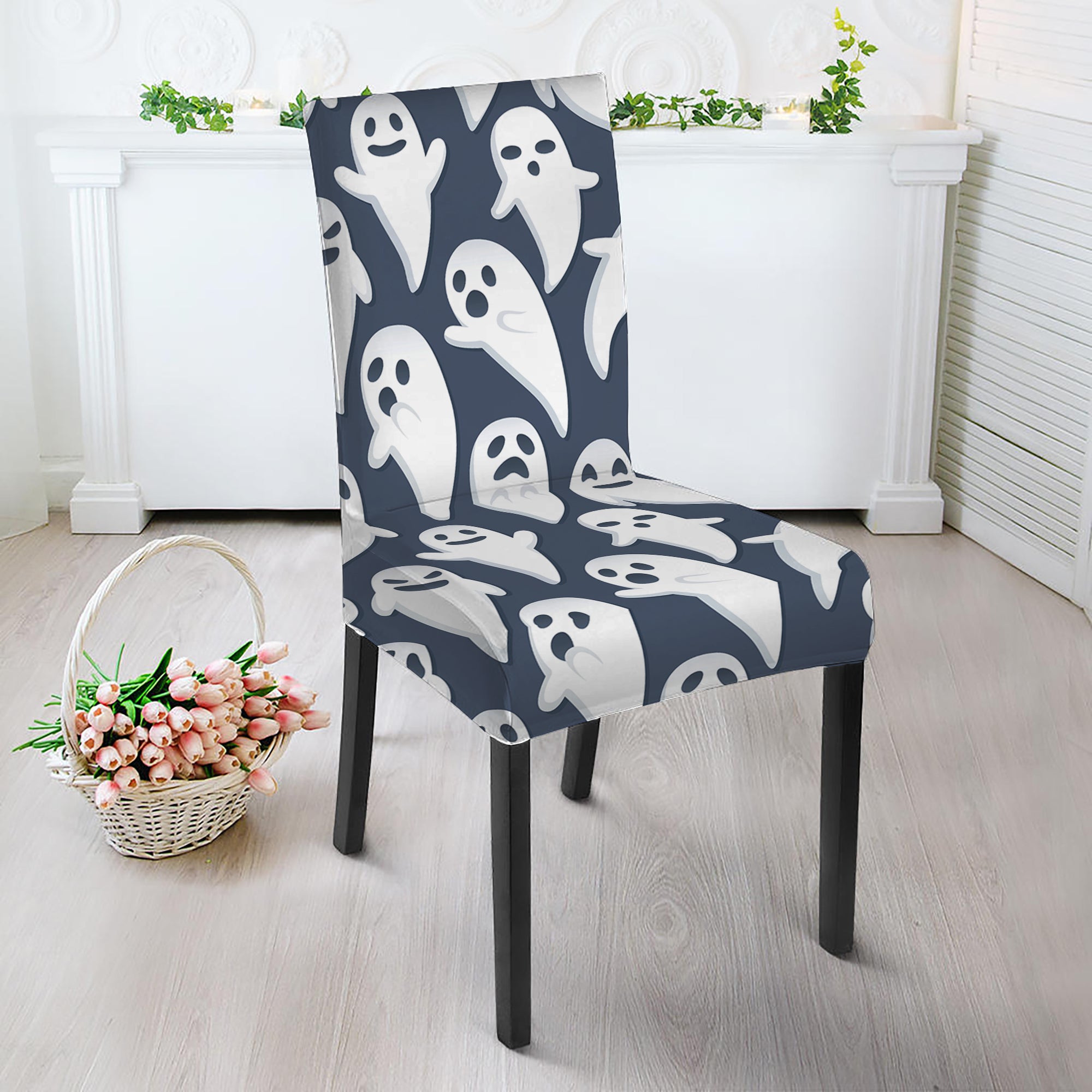 Halloween Ghost Pattern Print Dining Chair Slipcover