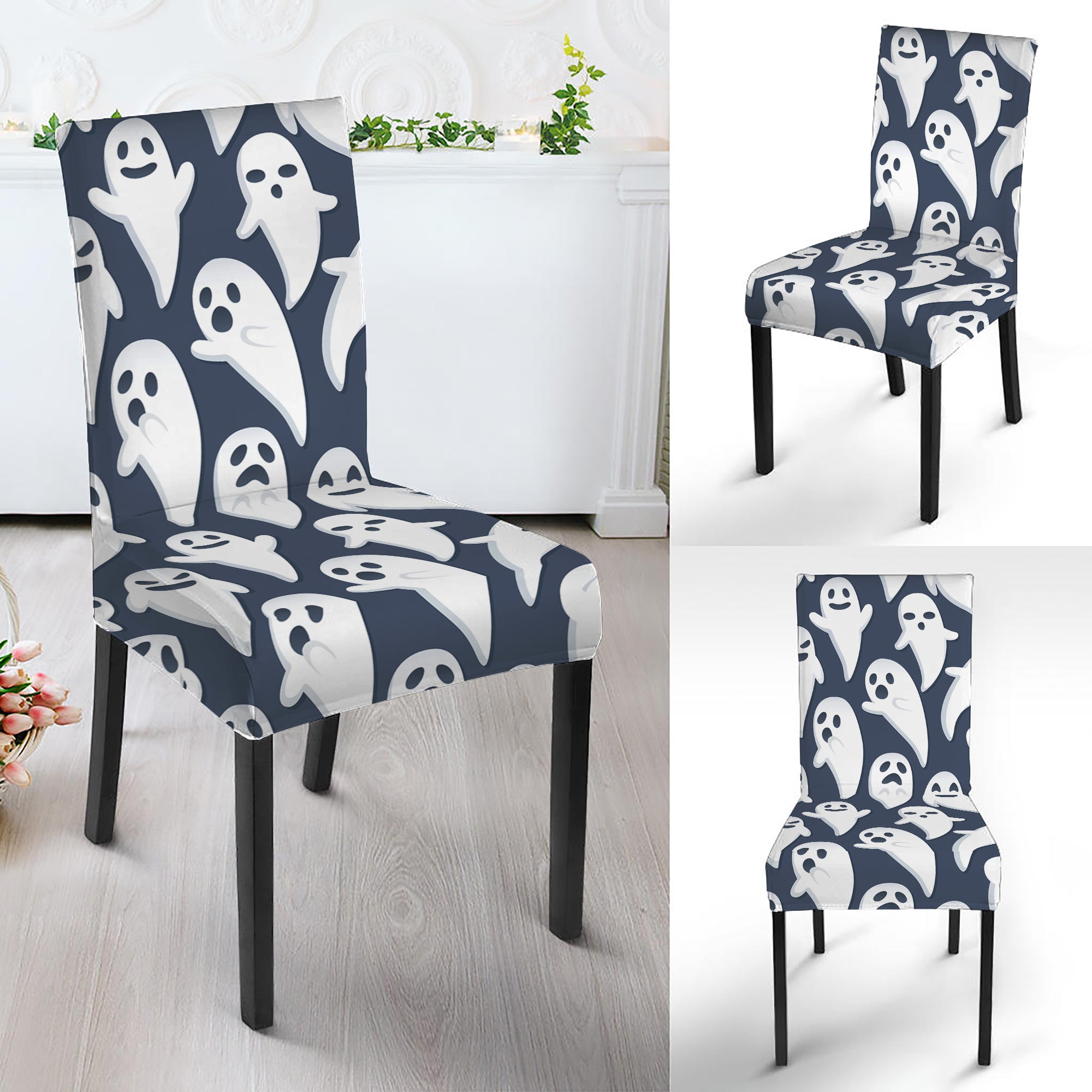 Halloween Ghost Pattern Print Dining Chair Slipcover