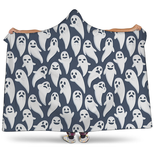 Halloween Ghost Pattern Print Hooded Blanket