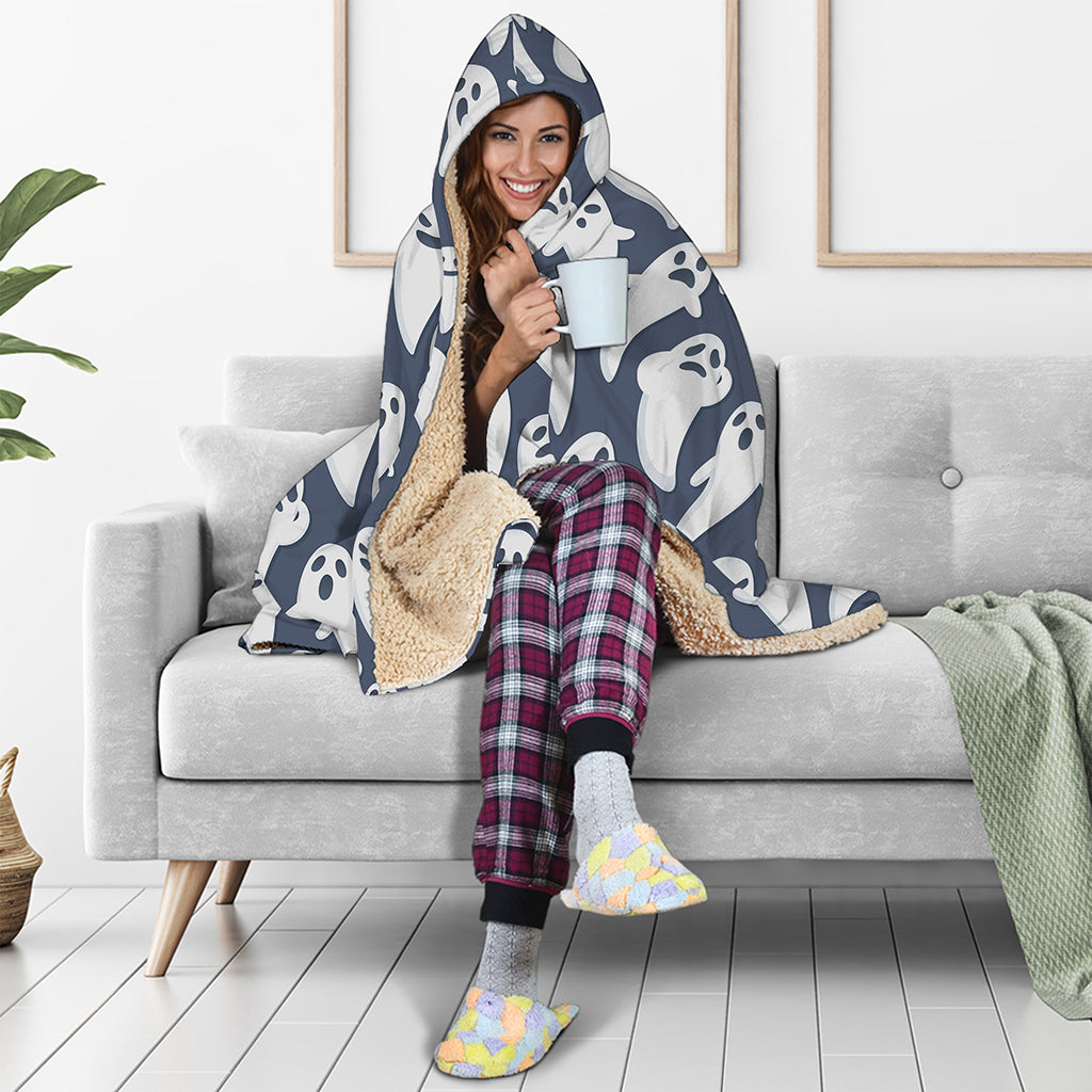 Halloween Ghost Pattern Print Hooded Blanket