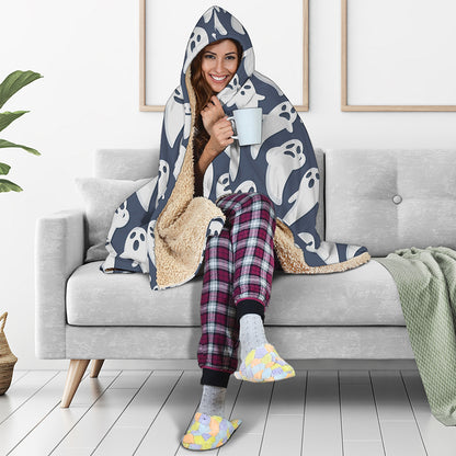 Halloween Ghost Pattern Print Hooded Blanket