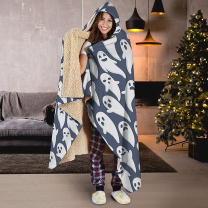 Halloween Ghost Pattern Print Hooded Blanket