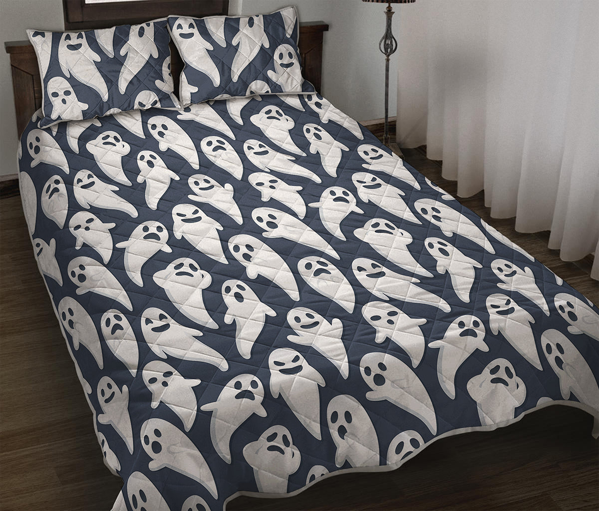 Halloween Ghost Pattern Print Quilt Bed Set