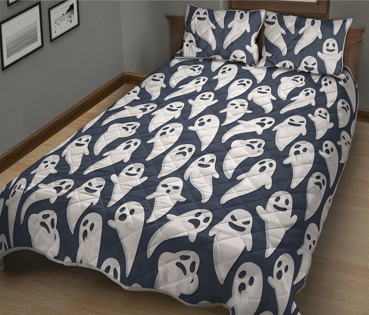Halloween Ghost Pattern Print Quilt Bed Set