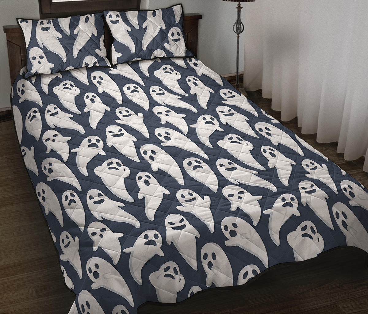 Halloween Ghost Pattern Print Quilt Bed Set