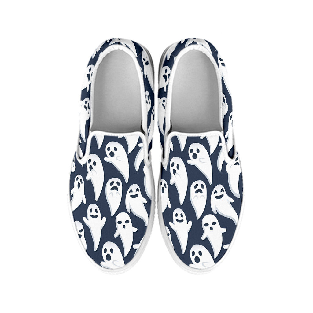 Halloween Ghost Pattern Print White Slip On Shoes