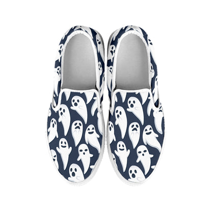 Halloween Ghost Pattern Print White Slip On Shoes