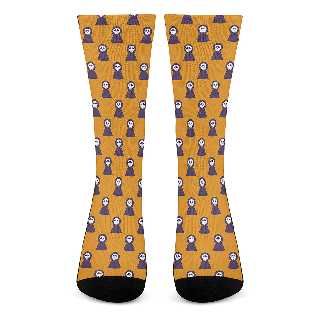Halloween Grim Reaper Pattern Print Crew Socks