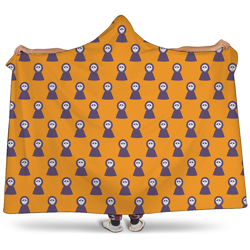 Halloween Grim Reaper Pattern Print Hooded Blanket