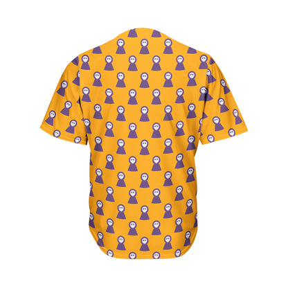 Halloween Grim Reaper Pattern Print Men's Baseball Jersey