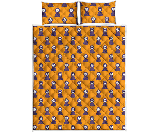 Halloween Grim Reaper Pattern Print Quilt Bed Set