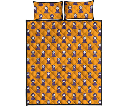 Halloween Grim Reaper Pattern Print Quilt Bed Set