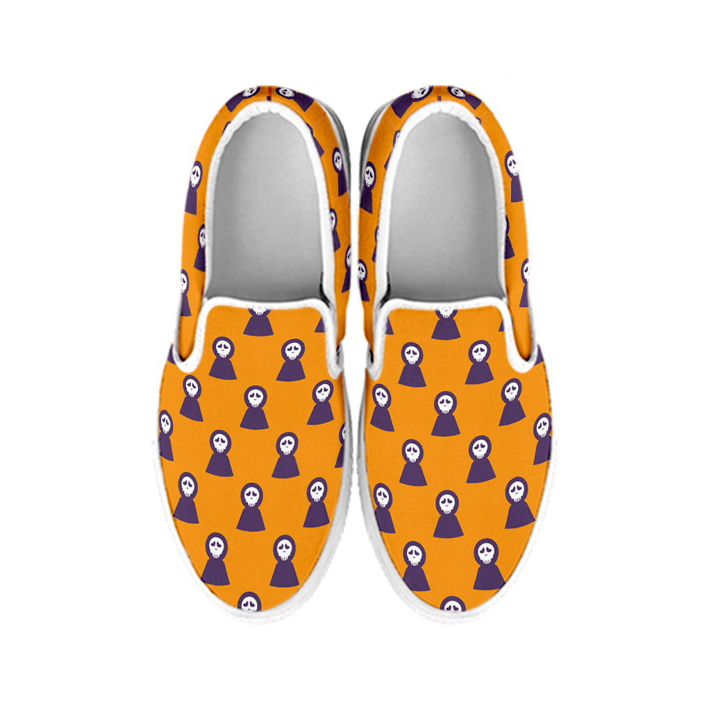 Halloween Grim Reaper Pattern Print White Slip On Shoes