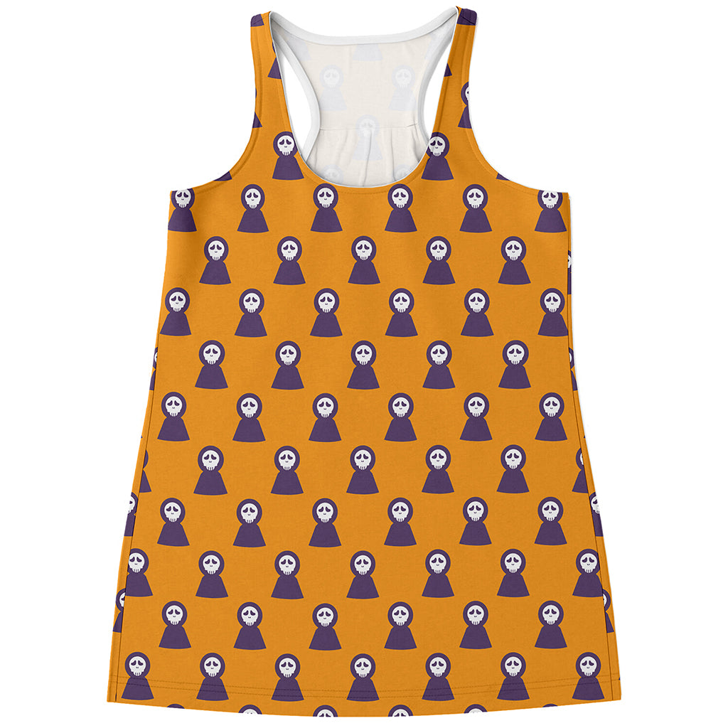 Halloween Grim Reaper Pattern Print Women's Racerback Tank Top