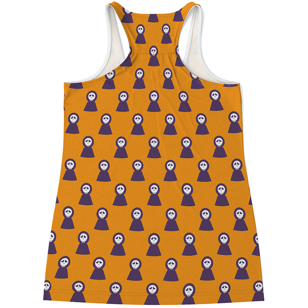 Halloween Grim Reaper Pattern Print Women's Racerback Tank Top