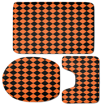 Halloween Harlequin Pattern Print 3 Piece Bath Mat Set