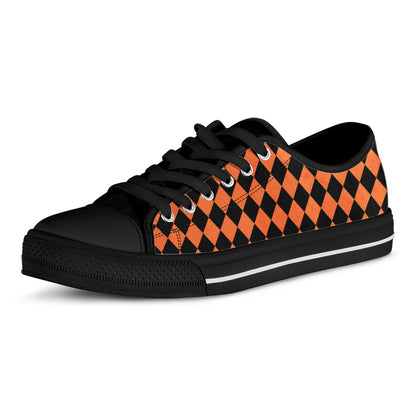 Halloween Harlequin Pattern Print Black Low Top Shoes