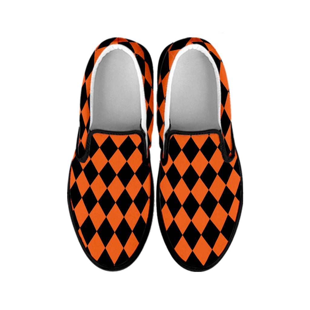 Halloween Harlequin Pattern Print Black Slip On Shoes