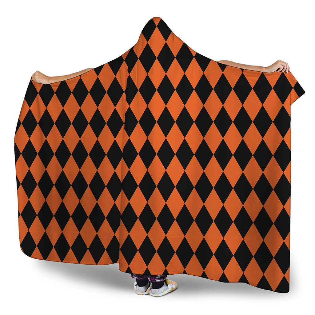 Halloween Harlequin Pattern Print Hooded Blanket