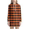 Halloween Harlequin Pattern Print Pullover Hoodie Dress